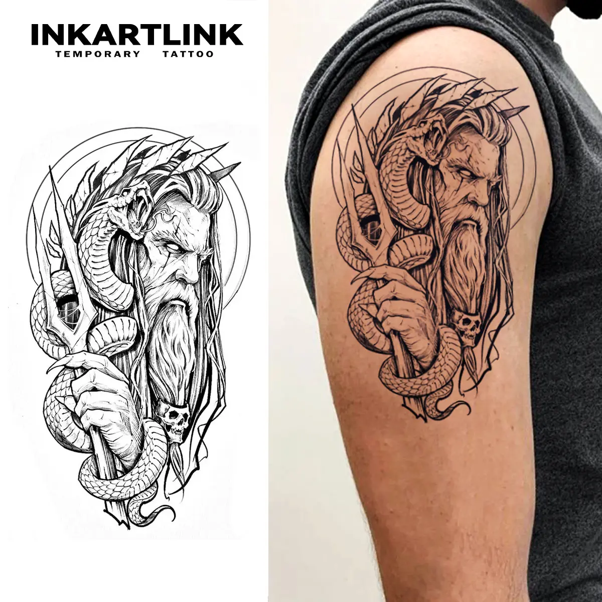 INKARTLINK Poseidon 2 Temporary Tattoo Kit - Realistic Semi-Permanent Tattoos for All Skin, Waterproof & Long-Lasting 1-2 Weeks for Adults, Realistic Temporary Tattoos