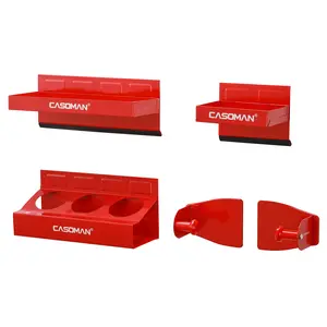 CASOMAN 4PCS Red Magnetic Tool Storage Kit - Toolbox Shelf, Tray, Paper Towel Holder, Durable, Attaches to Any Metal Surface, Father's Day Gift