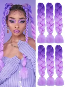 6Pieces Synthetic Ombre Braiding Hair Extensions 24Inch Pre Stretched Box Jumbo Colorful Crochet Hair Extensions for Women Boho Box Braids Bohemian Box Braids