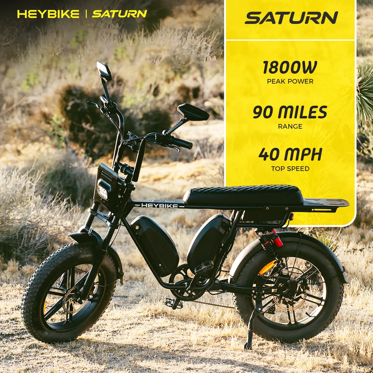 Heybike Saturn Retro Moped-Look Electric Bike for Commuting & Urban Cycling, 52V 28Ah, 1800W Peak Motor, 95Nm Torque, APP-Adjustable Speed Modes, Up to 90 mi Range, Full Suspension, Fat Tires, UL 2849 Certified