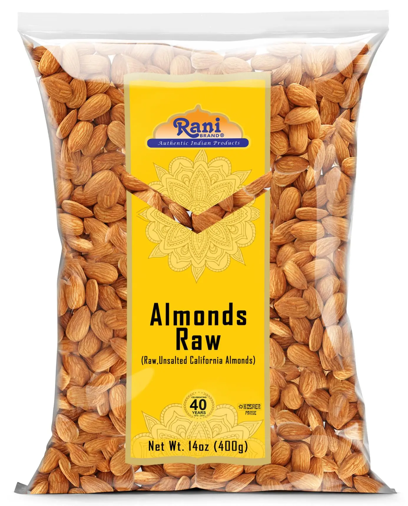 Rani Almonds, Raw Whole With Skin 14oz (400g) ~ All Natural | Vegan | Kosher | Gluten Friendly | Fresh Product of USA ~ California Shelled Almonds