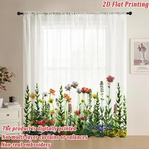 Transparent Thin Sheer Curtain, Home Decoration Curtain, with Wildflower Pattern, Durable Polyester Fabric, Anti-Fade, Wrinkle Resistant, Washable, Home Decor