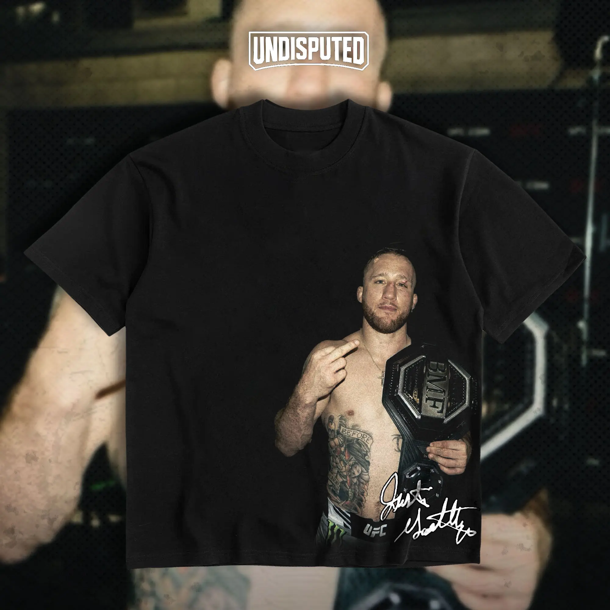 UNDISPUTED Justin Gaethje Middle Finger BMF Heavy Cotton Shirt The Highlight UFC Tshirt UFC Fan Apparel Menswear Direct-to-garment Breathable Printing
