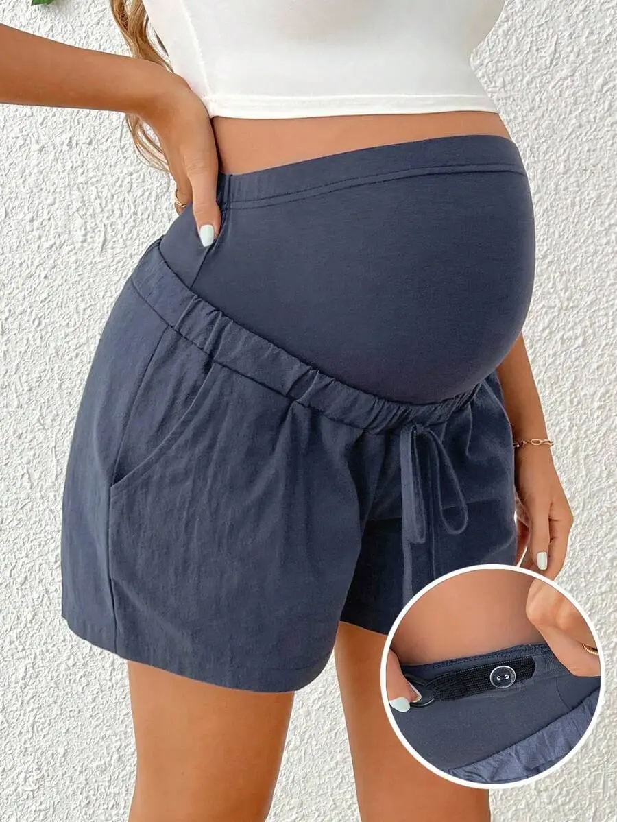 AVENO Maternity Solid Color Adjustable Waist Shorts