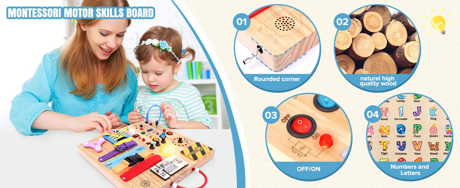 Grarain 23 in 1 Toddler Busy Board Montessori Toys for 1-3 Year Olds with 15 Switches 26 LED Lights Music Box Locks Zippers Sensory Playset for Infants Grarain 23 in 1 Toddler Busy Board Montessori Toys for 1-3 Year Olds with 15 Switches 26 LED Lights Music Box Locks Zippers Sensory Playset for Infants