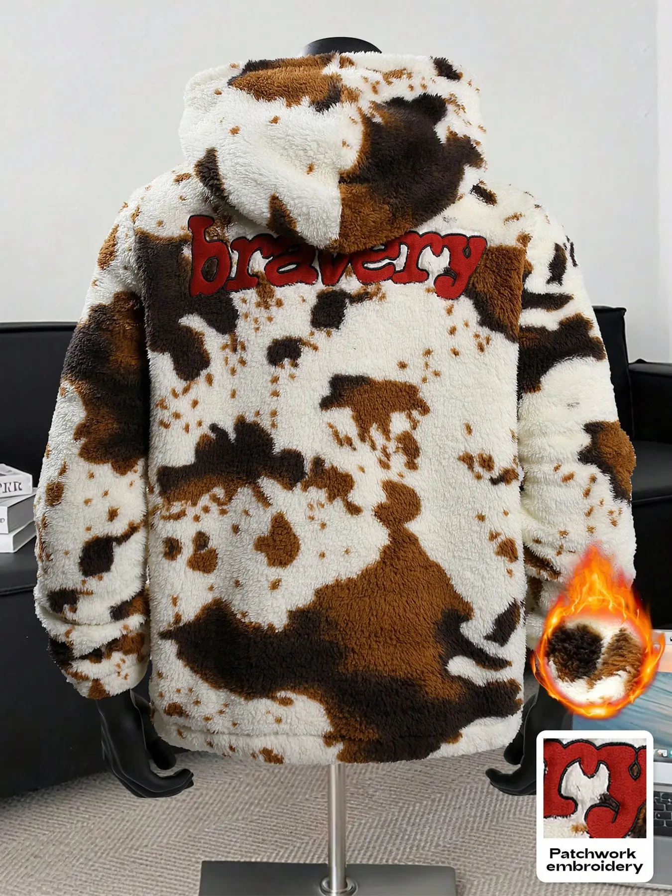 Unisex Cowhide Fleece Hoodie Sweatshirts Tops Long Sleeve, Fashion Aesthetic Streetwear Hip Hop Casual Wear, Cartoon Graphic Pattern Baggy Loose Fit, Fall & Winter Moderate Fabric