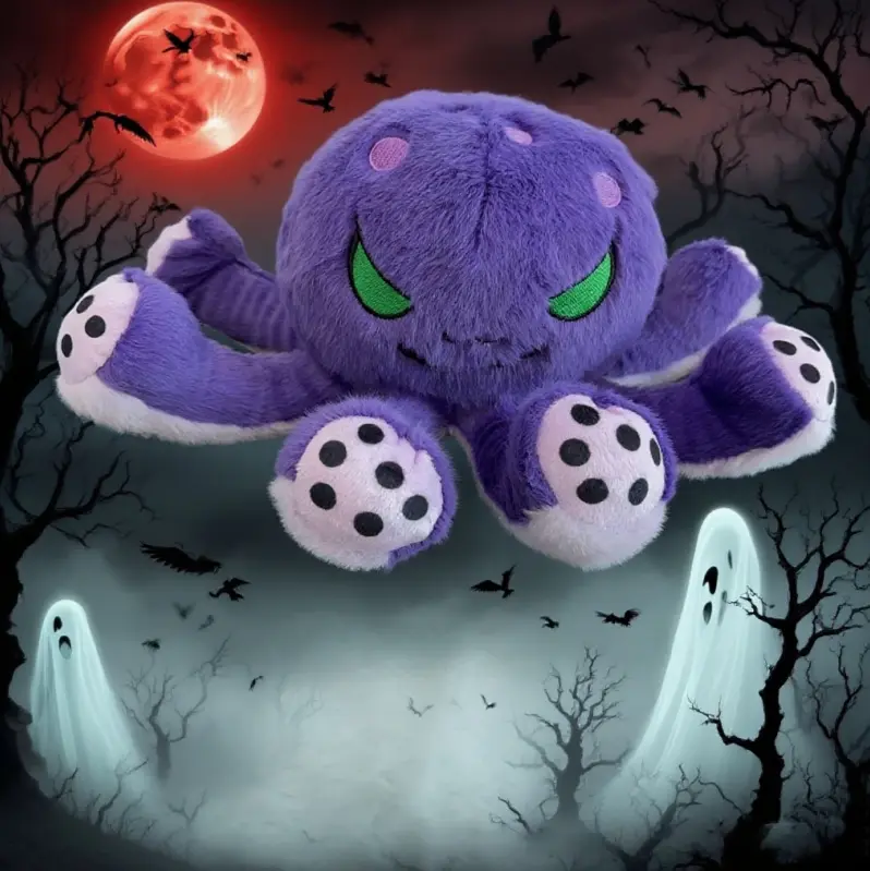 Halloween Octopus Plush Toy, 14 Inch Purple Evil Devil Monster Stuffed Animal, Creepy Cute Spooky Kawaii Cuddle Doll, Alt Gothic Room Aesthetic Decor, Kids Toddlers Birthday Holiday Halloween Party Favors Decoration, Soft Plushies