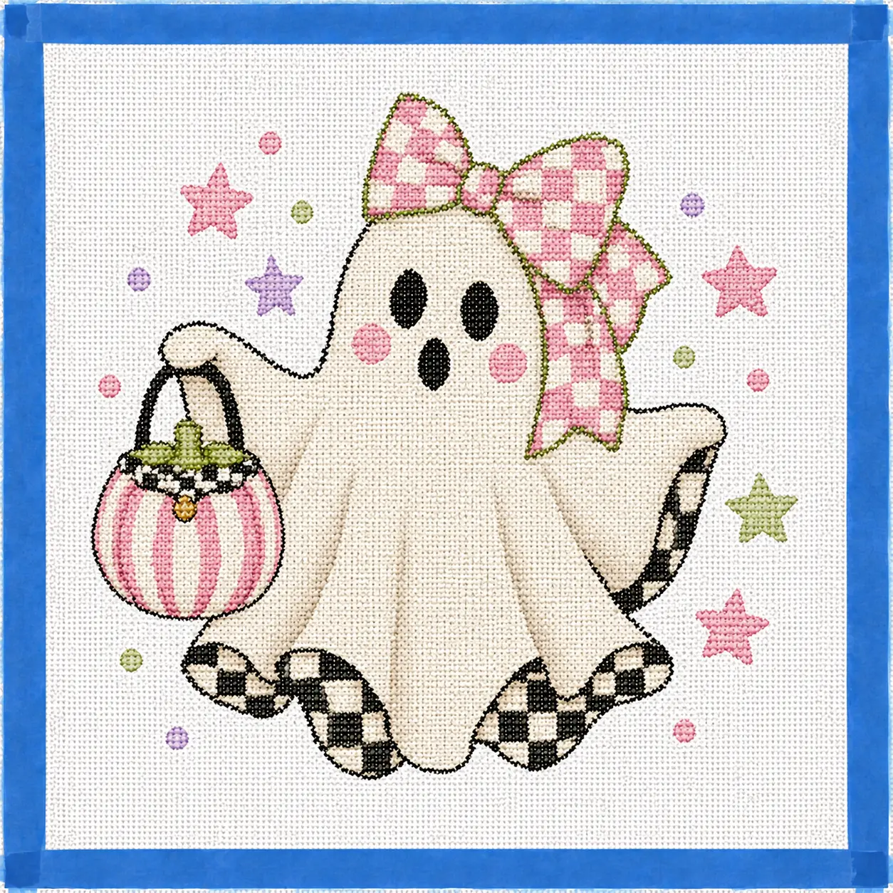 Halloween Inspired Checked Ghost  Needlepoint Canvas