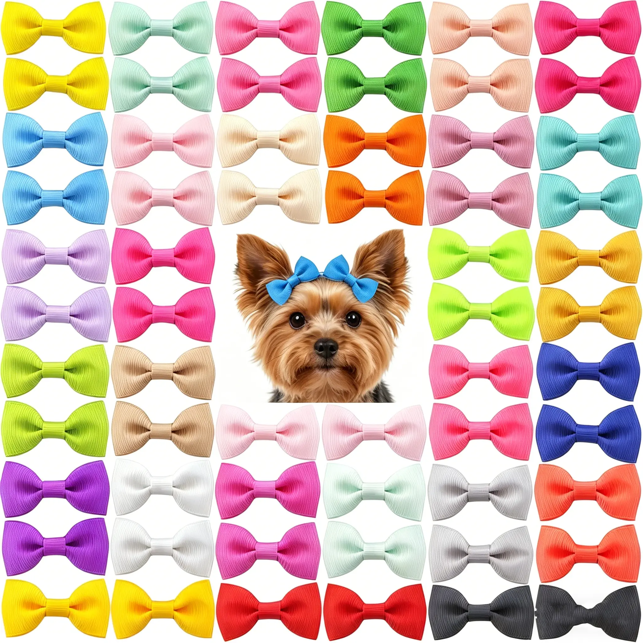 Dog Hair Bows 2 inches Small Puppy Bowknot Clips for Pet Grooming Accessories Doggy 60Pcs (30 Pairs)