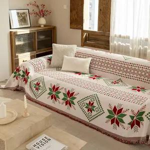 Thick Chenille Christmas Sofa Cover, All-Season Universal Couch Protector, Anti-Slip Cat Scratch Resistant, Boho Style Living Room Decor