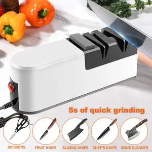 【DealsForYouDays】Professional 4-Slot USB Quick Sharp Electric Knife Sharpener 3-Speed Compact Electric Blade Sharpener Easy-to-Clean Non-Slip BaseIdeal for Home Cooking, Knives & Scissors for Rough Sharpening, Repair