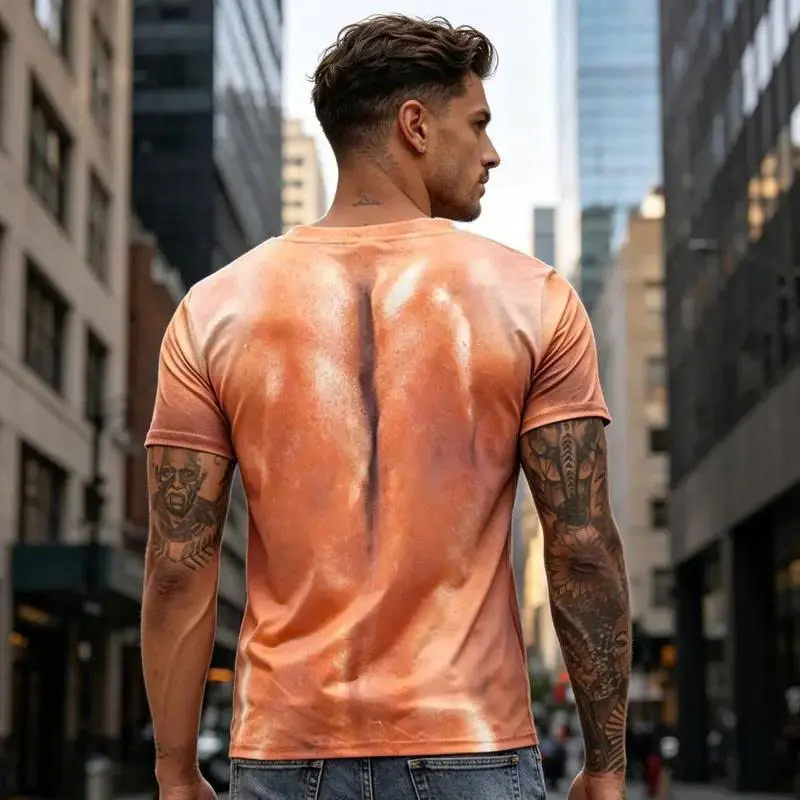 Unisex 3D Fake Abs T Shirts Shredded Chest Printed Short Sleeve Costume Novelty Tees Shirt Ultra-Soft Stretchy Short Sleeve Crew Neck Tee