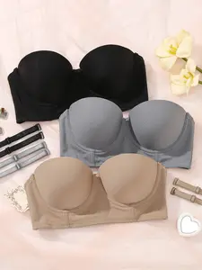 3pcsWomen's Seamless strapless Bra, Underwire Supportive push up and Lift Minimizer Bra，Convertible Adjustable Straps, Comfortable Soft, Everyday Bras, Daily Wear