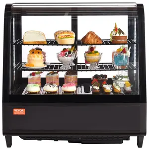 VEVOR Refrigerated Display Case,  3.5 Cu.Ft./100L, 2-Tier, Countertop Pastry Display Case Commercial Display Refrigerator with LED Lighting, TURBO Cooling, Frost-Free Air-Cooling, Rear Sliding Door