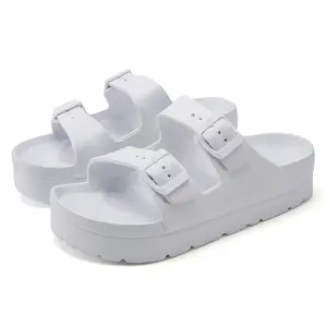 RANOSAT Double Buckle Platform Waterproof Slippers with Arch Support Anti-Slip Slides Women Fashion Soft EVA Sandals Buckle Strap Sandals Summer Holiday Home Beach Sandals Flip Flops