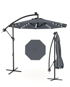 Gaomon 10ft Outdoor Offset Patio Parasol - Solar Parasol with Solar Powered LEDs, UV Protection, Waterproof Sunshade Canopy for Garden, Backyard Outdoor Shade Canopy