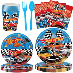120pcs Racing Theme Party Supplies, Birthday Party Tableware Set, Includes Large Plates, Small Plates, Napkins, Cups, Forks, Spoons, for 20 People