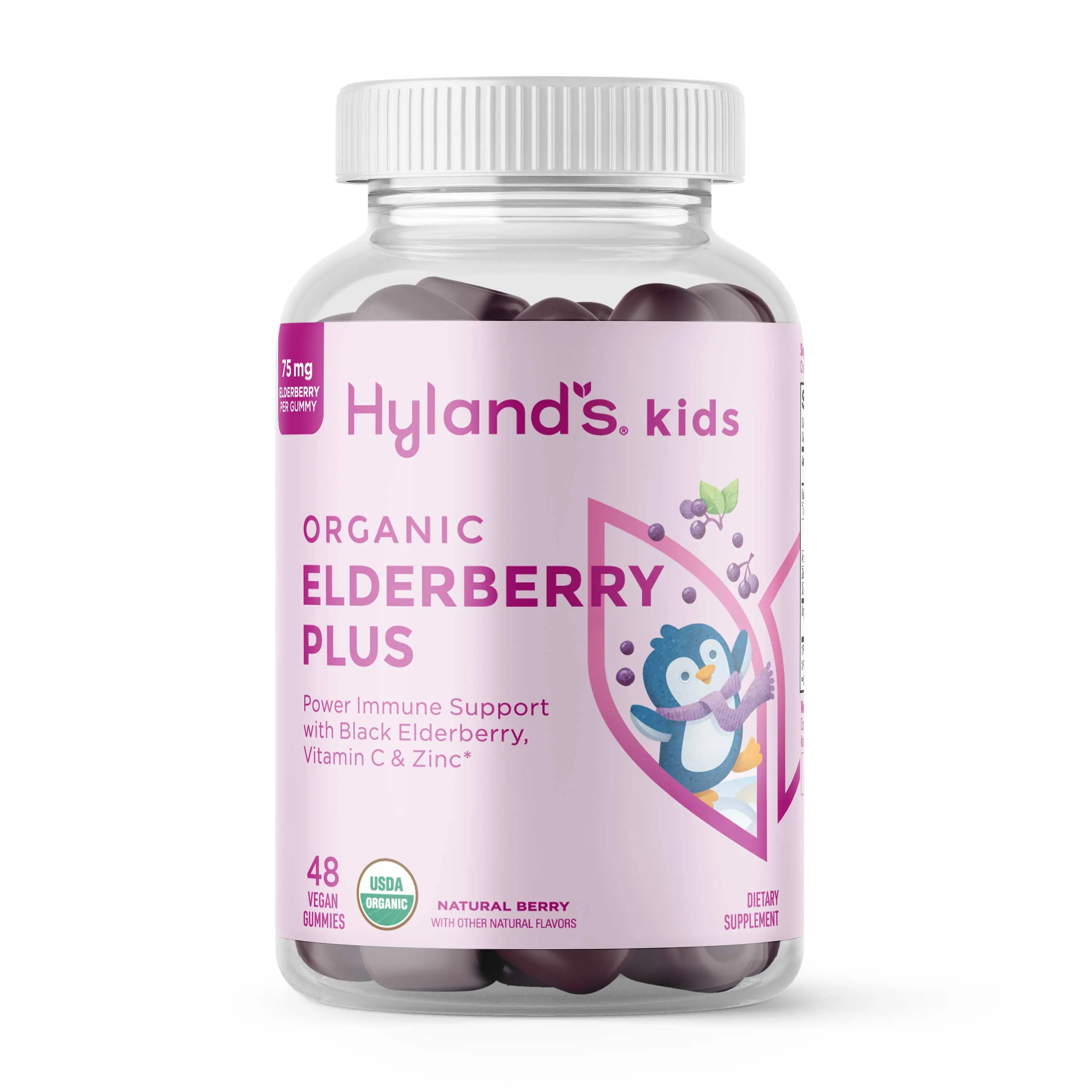Hyland's Organic Kids Elderberry Plus - 48ct Vegan Gummies - Immune Support with Black Elderberry, Vitamin C & Zinc