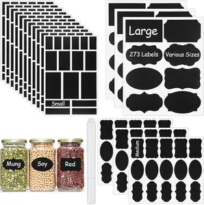 273 Pcs Labels for Jars, Waterproof Reusable Chalkboard Labels for Food Containers, Bottles, Blackboard Stickers with 1 Erasable Chalk Marker (Black) Storage Boxes Home Organization