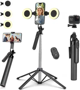 Metal Selfie Stick Tripod for iPhone with Light,70 inch Cellphone Selfiestick with Remote,Phone Tripod Holder for Video Recording,Portable Travel Selfie Stick Compatible with iPhone,Android and Gopro