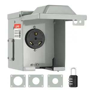 fathersdaygift VEVOR 30 Amp RV Power Outlet Box, 125/250 Volt, Enclosed Lockable Outdoor RV Receptacle Box, NEMA TT-30R Weatherproof Electrical Panel, for RV Camper Trailer Motorhome Tested toStandards