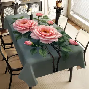 Delicate Pink Rose Printed Tablecloth, Suitable for Camping - Printing Technology for Picnics, Festivals, Dining and Parties, Rectangular Tablecloth Suitable for Square Rectangular Table and Tablecloth