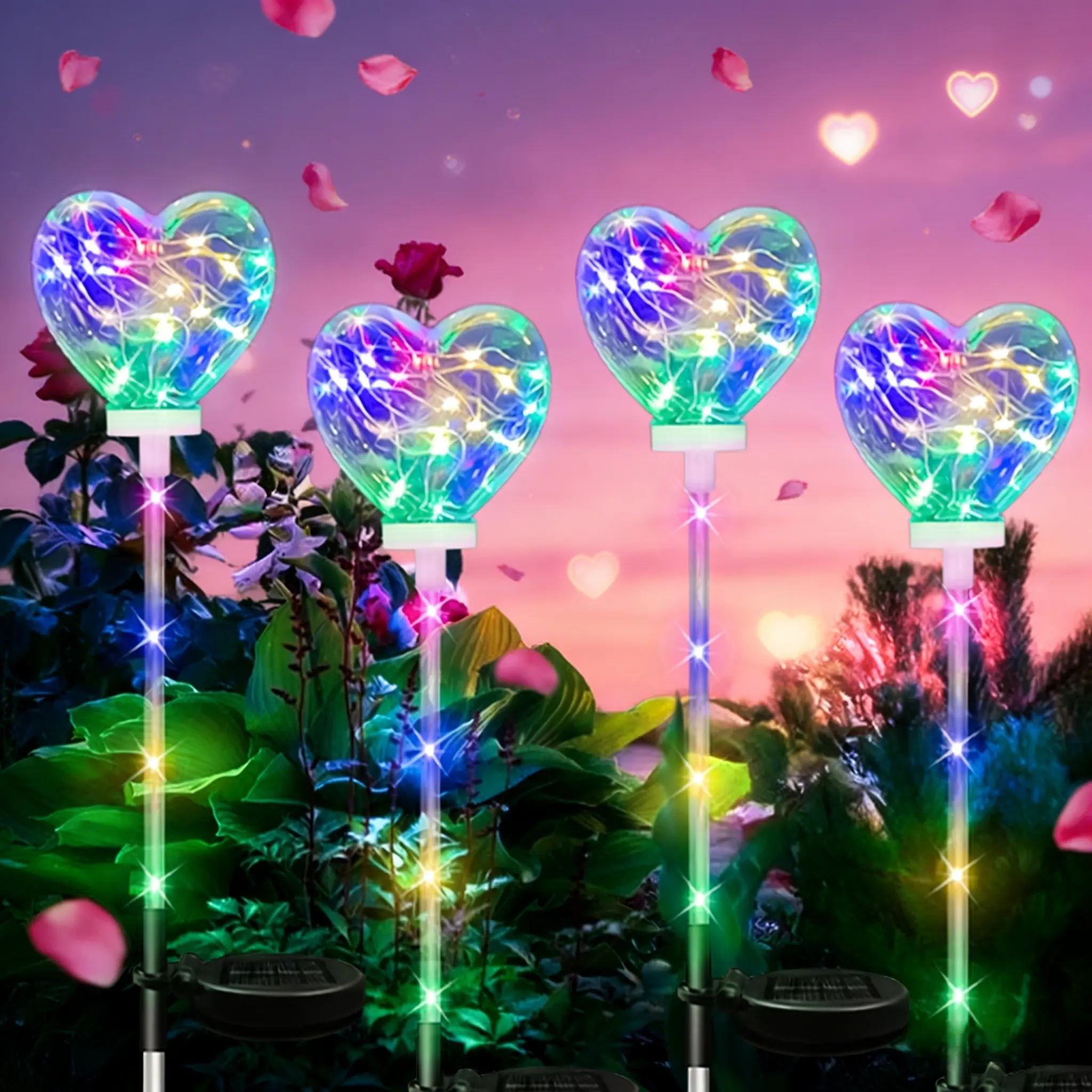 Outdoor Solar Garden Lights, Solar Landscape Lights, Upgraded Colorful Heart Atmosphere Lamp, Spring Valentine's Day Decorations, Yard Path Lawn Party Gift, Pathway Lights, Solar Decorative Lights