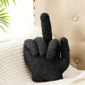 Decorative Pillow 13.78 x 9.84 in Funny Shaped Sherpa Fleece Throw Pillow Warm Soft Plush Emoticon Cushion Middle Finger Decor for Couch Gag Gift(Navy Blue)