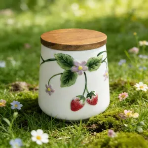 Waterproof Pet Food Storage Container with Wooden Lid, Portable Ceramic Sealed Jar for Dry Food and Snacks, Outdoor Travel Use