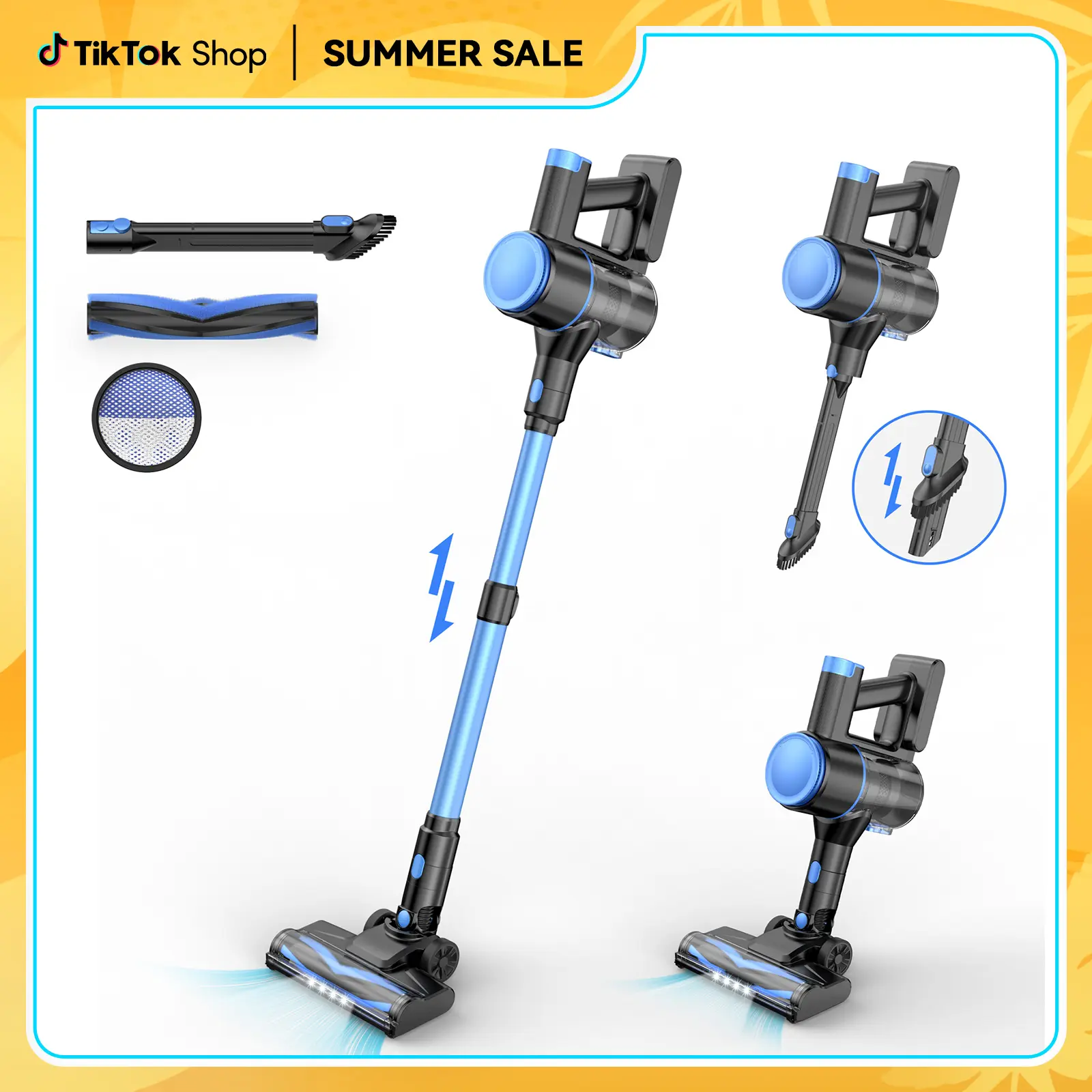 N8 Cordless Stick Vacuum Cleaner 25Kpa 40 Mins Runtime Lightweight Stick Vacuum,Self-Standing Rechargeable Vacuum Cleaners for Pet Hair,Carpet,Hardwood Floor pet lovers Blue Summer Sale