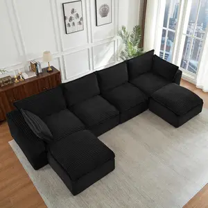 【#TikTokShopDealsforYouDays】140" Cloud U-Shape Sectional Couch with Ottoman , Boneless Sectional Couch, X Sofa, Oversized Modular Sofa, Deep Seating Couch for Large Living Rooms, Family Entertainment & Home Theater, Soft Corduroy Living Room Furniture