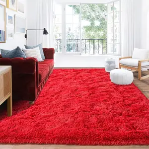 BLIOWL Luxury Red Shaggy Rug, Ultra Soft Fluffy Large Carpet for Bedroom Living Room, Modern Thick Silky Home Decor, Upgraded Non-Slip Bottom, Ideal Gift for Mother’s Day & Easter, Dry Clean Only, Includes 4 Carpet Stickers, Multi Sizes tiktokshopspringgl