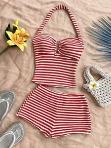 Women's Vacation Striped Sleeveless Tank Top and Shorts Set, Casual Matching Two-Piece, Comfortable, Stylish and Chic, Perfect for Relaxing Days