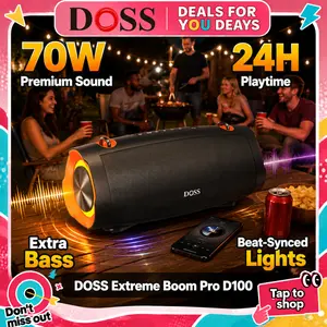 DOSS Extreme Boom Pro D100 Wireless Rechargeable Bluetooth Portable Speaker - 140W Peak, Extra Bass, Subwoofers, TTS Compatibility, Stereo Audio, Waterproof, Built-in Handle, Orange Outdoor Audio Device, tiktokshopspringglowup, summervibe, Wireless Speake