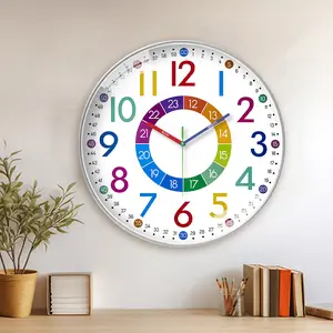8-12 inch children's teaching clock, learn how to tell the time, 12/24 color time partition, silent no ticking battery power supply, suitable for living room, bedroom, children's room, teacher decoration， room stuff for boys， boys room accessories，