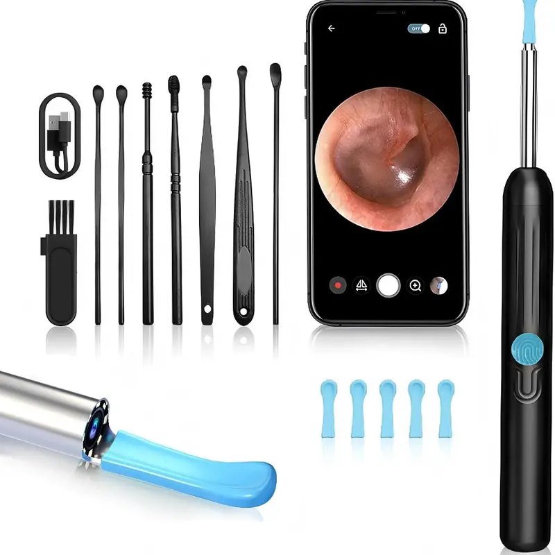 Ear Canal Cleaner Kit with 1080P Camera, 6 LED Lights, 8 Silicone Picks, Ultra-Thin Safety Lens, Ear Wax Removal Tool, iOS/Android Compatibility & Charging Cable; Kit Includes Essential Tools