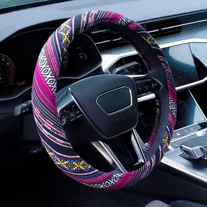 Boho Elastic Microfiber Steering Wheel Cover for Women, Universal Fit 15 in for Car SUV, Hippie Style Protector, Anti-Slip, Breathable, Sweat-Absorbing-03