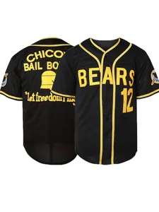 Plus Size Bad News Bears #12 Embroidery Baseball Jersey, Loose Casual V Neck Short Sleeve Baseball Top, Men's Sportswear for Training & Competition