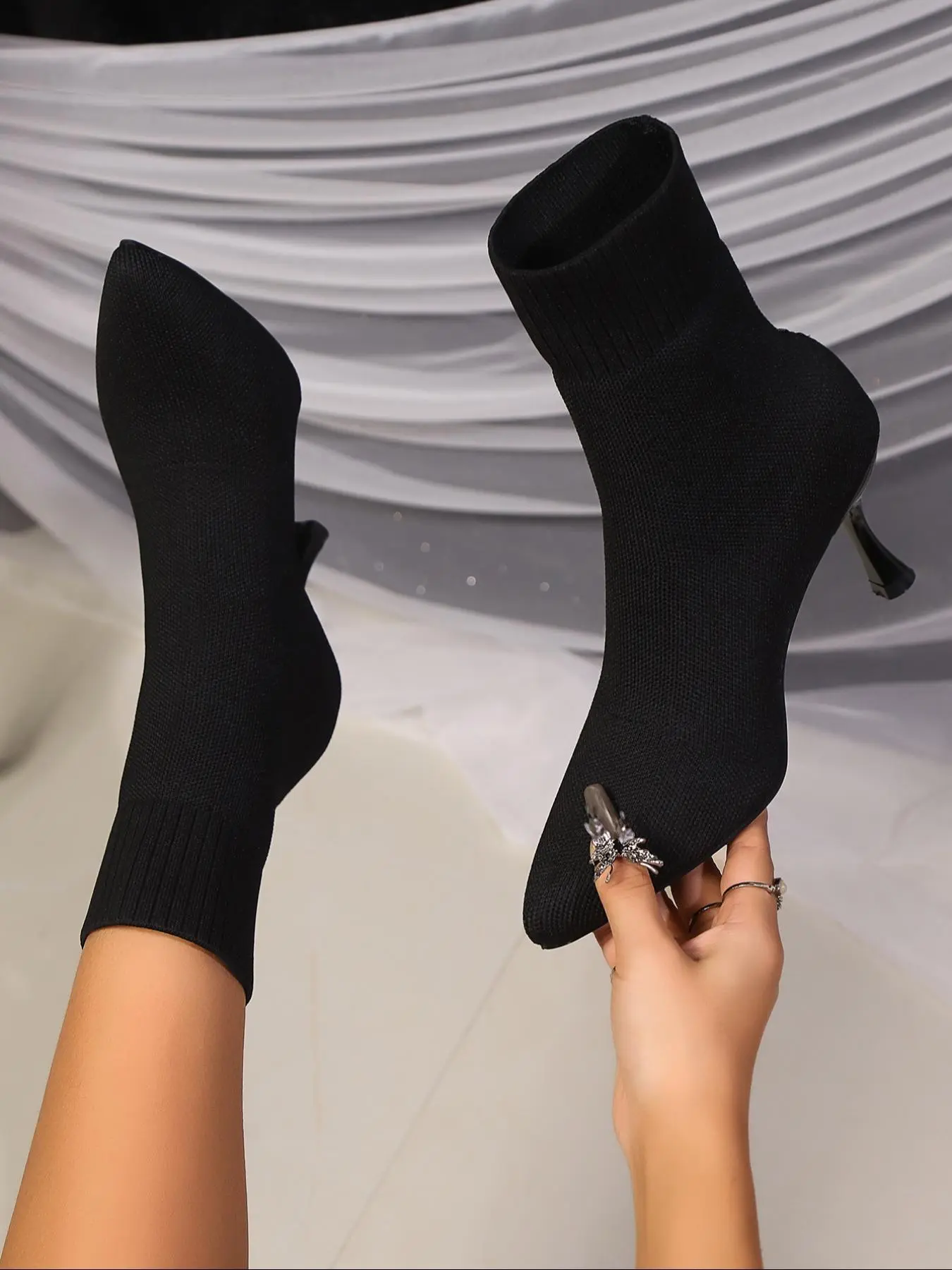 Women's boots, socks, booties, Stiletto heeled boots, women's stiletto pointed heels, high heels, stretch-knitted single boots, slim legs, trendy spring and autumn boots, comfortable women's high heel boots