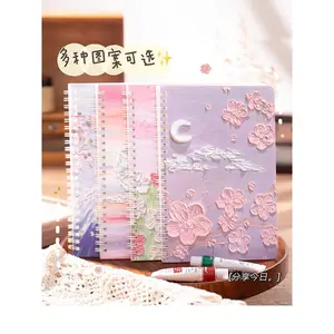 Coil Notebook Notebook Thickened 60 Cartoon Coil Notebook Creative Cute Kids Stationery Student Notebook A5 Notepad Good-looking 3D Oil Painting Notebook Young Adult Heart Flip Spiral Noteboy