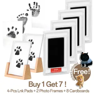 Paw Print Kit, 2 premium acrylic frames with wooden bases, 4 ink pads, 8 cardstock sheets + cute pet stickers as a bonus. Great value! for Pet Paw/Nose Print Kit - Safe Non-Toxic Mess-Free Easy to Use Perfect for Keepsakes Gift Care Newborn Custom