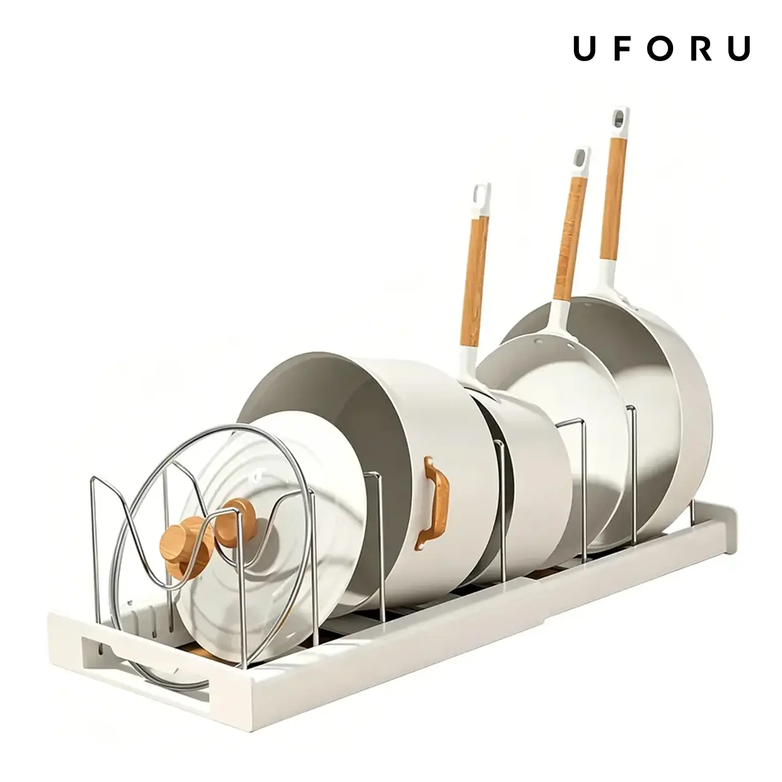 UFORU expandable cookware storage rack, adjustable stainless steel dividers, foldable cabinet organizer, multifunctional pot lid and baking sheet rack, white gray kitchen storage rack, a perfect gift for others,deals for you days  #SummerWins