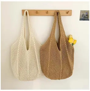 Fashion Crochet Bags for Women Summer Beach Tote Bag Raffia Aesthetic Totes Straw Handbag Bohemian Boho Woven Knit Shoulder Bag Casual Lightweight Bag
