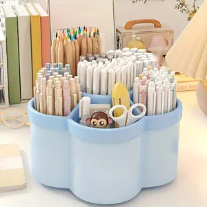 1 PC Rotating Desktop Organizer Pen Holder Multi Compartment Storage Box for Stationery Makeup Brushes Lipstick Eyebrow Pencil Durable PP Material Scentless Ideal for Dormitory and Office Desk Organizati Office Desk Accessories