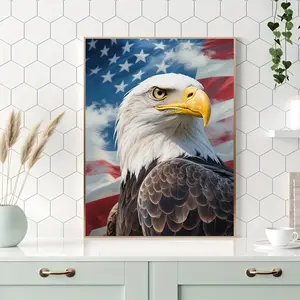 5D Diamond Painting Kit: USA 250th Anniversary - United We Stand Bald Eagle & Flag Diamond Art, Patriotic Home Decor, Full Drill Rhinestone Embroidery (13.8x17.7 Inch)，Frameless
