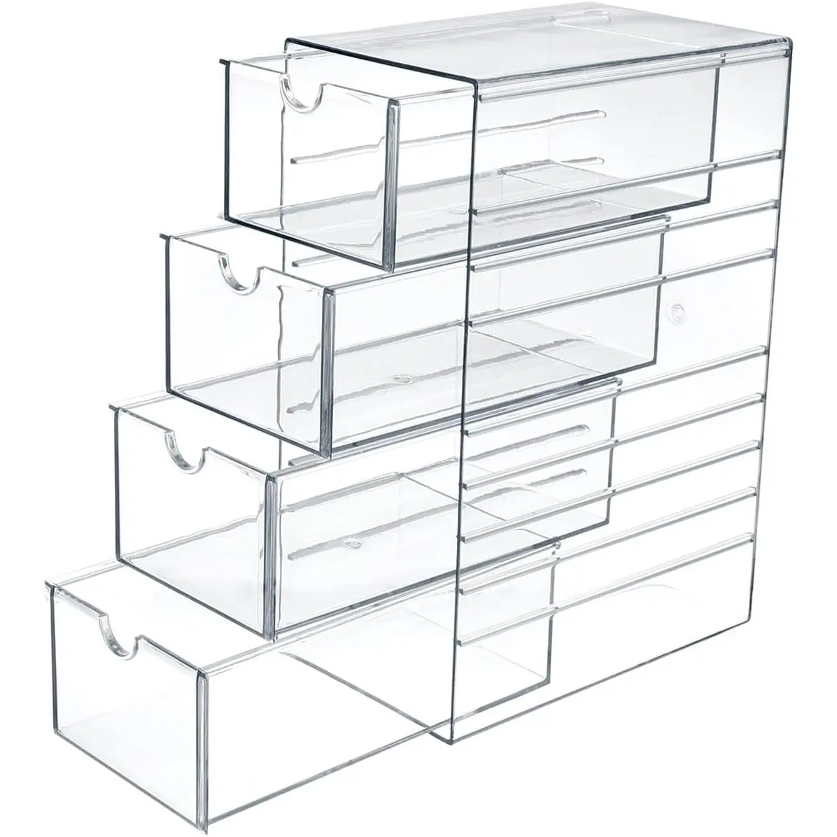Plastic 4-Pull-Out-Drawer Organizer Box, Compact Storage for Cabinet, Vanity or Office Home Organization (Compatible with Hair Accessories)