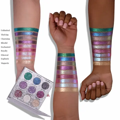 I Am Everything 9 Pan Eyeshadow Palette by Adriana Nichole Cosmetics, Duochrome & Matte Glitter Daily Iridescent Eye Makeup, Alt Makeup, Makeup Transformation