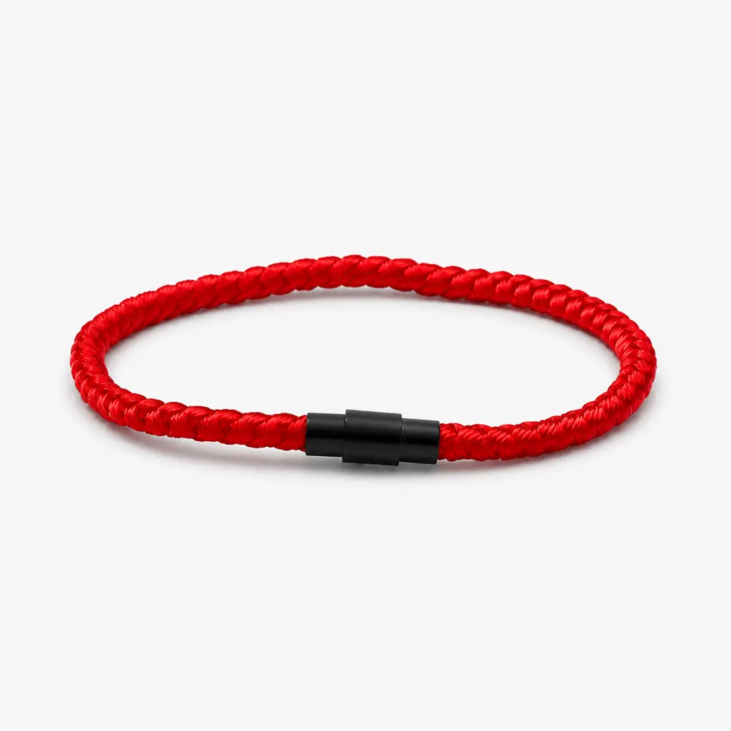 Premium Men's Handwoven Braided Nylon Fiber Bracelet, Minimalist Black Red String Cord Wristband with Interlocking Magnetic Lock Hold Clasp, Sleek Personalized Casual Wear Daily Jewelry Gift for Men