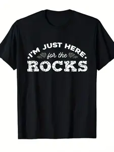 Men's Funny "I'm Just Here for The Rocks" Geology Rockhounding T-Shirt - Retro Casual Short Sleeve Tee with & Mineral Graphic Print, Comfortable Casual Attire for, Camping & for geologists
