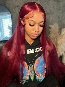 4x4 Glueless Wig HD Lace Human Hair Wig 99J Color Suitable for Women 180% Density Pre-Cut Lace Easy to Wear Natural Looking Wig No Glue Needed for Daily Use Lace Closure Wig Glueless Human Wigs